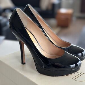 Joan & David Black Patent Leather Platform Heels